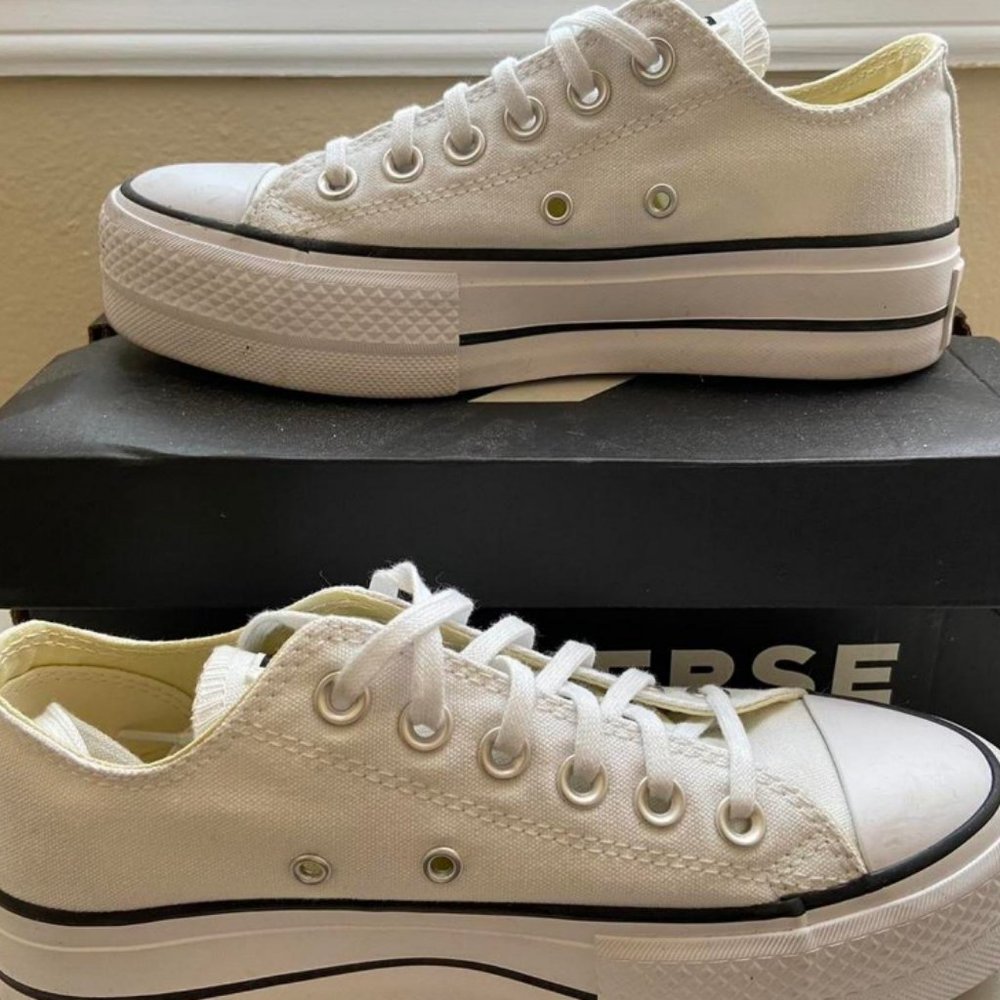 WORN ONCE!! White and Black Platform Converse!!